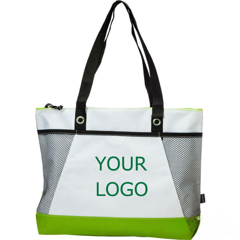 19.69"x 13.78" x 4.72" Promotional Fashion Non-woven Patchwork Zippered Tote Bag with Side Mesh Pockets