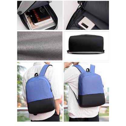 Fashion Two-color Matchwork Laptop Backpack with USB Charging Port MOQ 10