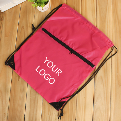 13.39" x 16.93" Personalized Polyester Drawstring Backpack Bag with a Zipper at Front