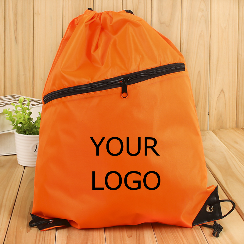 13.39" x 16.93" Personalized Polyester Drawstring Backpack Bag with a Zipper at Front