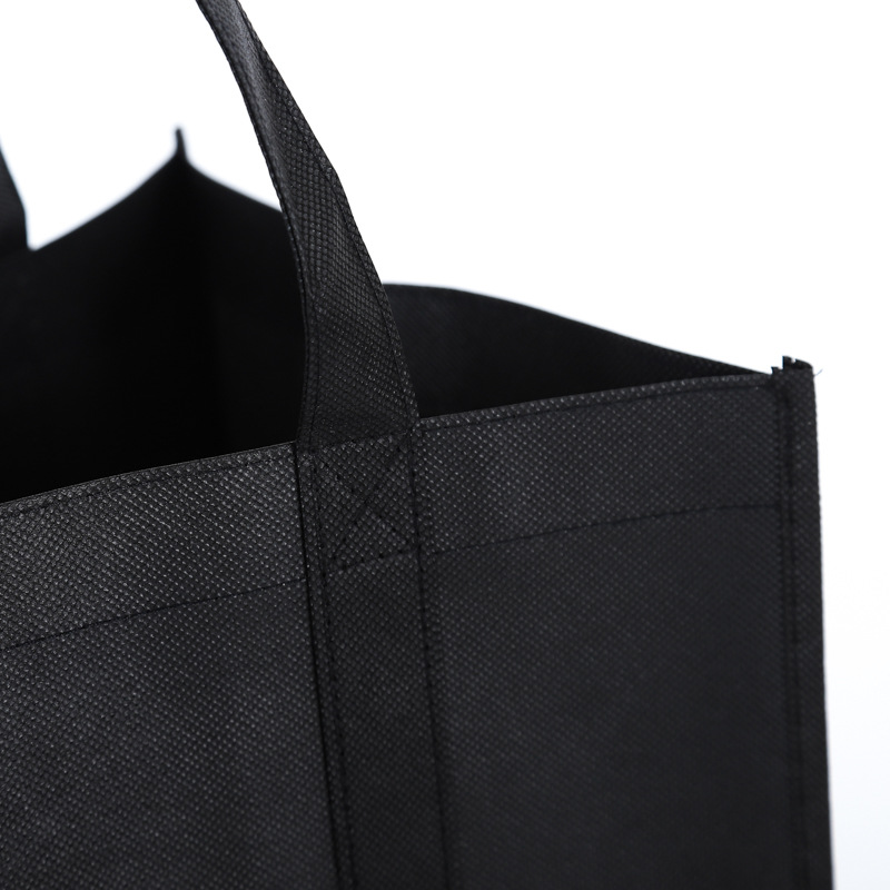 15"x 14"x 10" Custom Black Foldable and Reusable Tote Bag Non-Woven Bag with Long Reinforced Handles