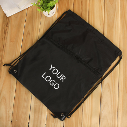 13.39" x 16.93" Personalized Polyester Drawstring Backpack Bag with a Zipper at Front