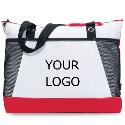 19.69"x 13.78" x 4.72" Promotional Fashion Non-woven Patchwork Zippered Tote Bag with Side Mesh Pockets