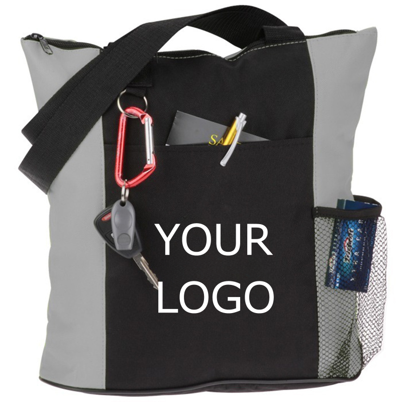 14" x 14.79"x 5" Promotional Oxford Cloth Color-blocking Tote Bag Shoulder Bag with Side Mesh Pocket