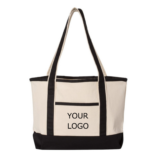 16.25" x 12.13"x 4.88" Custom Canvas Two-tone Color-blocking Tote Bag for Shopping and Groceries