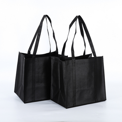 15"x 14"x 10" Custom Black Foldable and Reusable Tote Bag Non-Woven Bag with Long Reinforced Handles