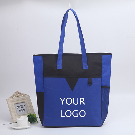 14.3" x 18.75 " x  3.5" Reusable Non-woven Color-blocking Grocery Tote Bag Eco-Friendly Fashion Shoulder Bag