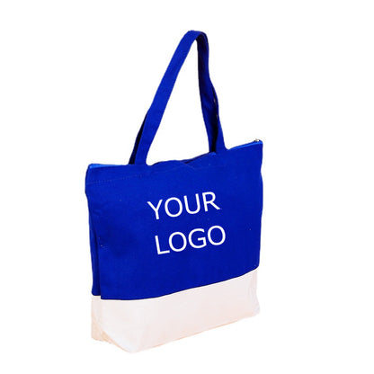 Patchwork Color Cotton Canvas Tote Bag Custom Logo Student One-Shoulder Canvas Bag, 12" x 15" x 4"