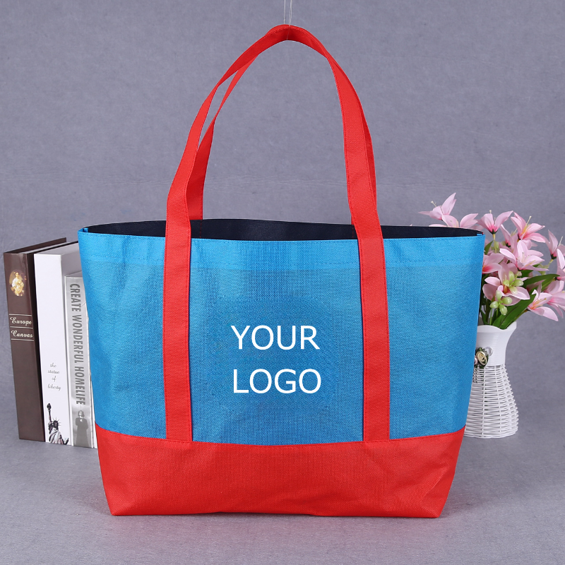 18" x 15" Fashion Two-tone Tote Bag Color-block Non-woven Shopping Bag