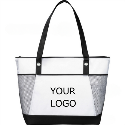 20" x 14"x 4.5" Custom Non-woven Patchwork Tote Bag with Side Mesh Pockets