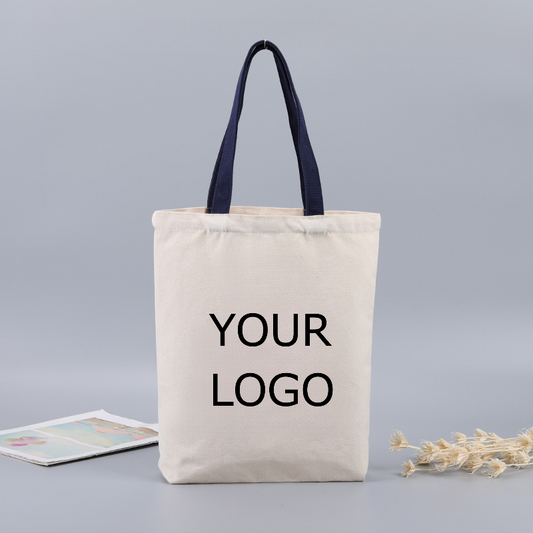 16.22" x 12.44" x 2.68", Promotional Vertical Cotton Canvas Tote Bag with Bottom, Large Capacity, Custom Colored Handles