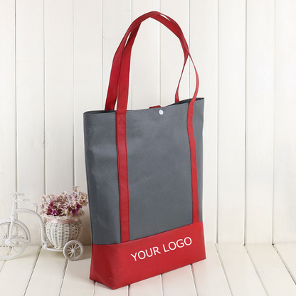 15.35" x 18.5 "x  6.69" Custom Nonwoven Color-blocking Tote Bag with Long Handles