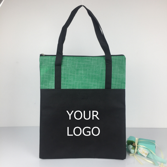 15" x 17"x 3" Custom Color-blocking Non-woven Zippered Tote Bag