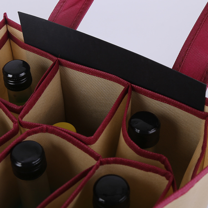 13"x 14"x 7" Durable 6 Wine Bottle Carrier Non-woven Foldable Drinks Holder with Divider