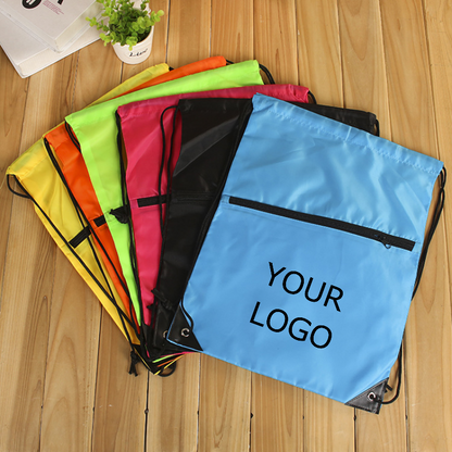 13.39" x 16.93" Personalized Polyester Drawstring Backpack Bag with a Zipper at Front