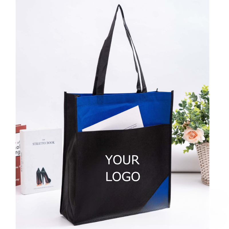 13.78" x 16.14" x 4.33" Trendy Two-tone Patchwork Non-woven Tote Bag for Shopping and Groceries