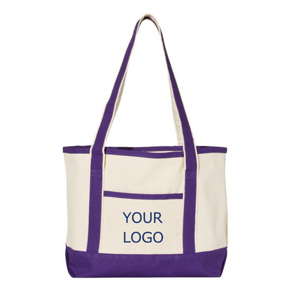 16.25" x 12.13"x 4.88" Custom Canvas Two-tone Color-blocking Tote Bag for Shopping and Groceries