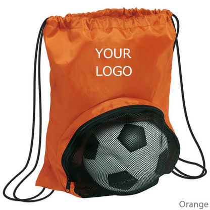 13.78" x 15.75" Custom Polyester Drawstring Mesh Zippered Backpack Bag Football Bag