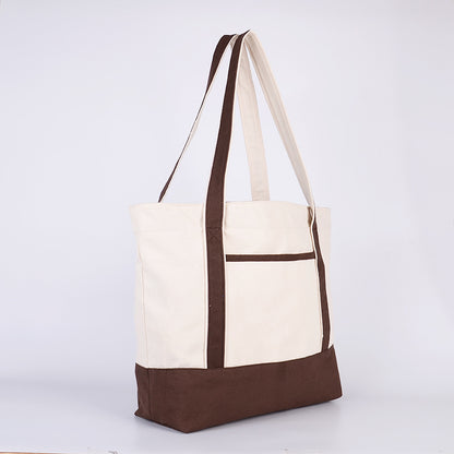 13" x 12.25"x 4" Canvas Two-tone Patchwork Tote Bag Shoulder Bag with Long Handles