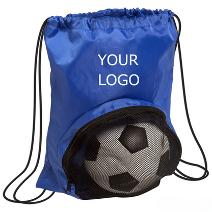 13.78" x 15.75" Custom Polyester Drawstring Mesh Zippered Backpack Bag Football Bag