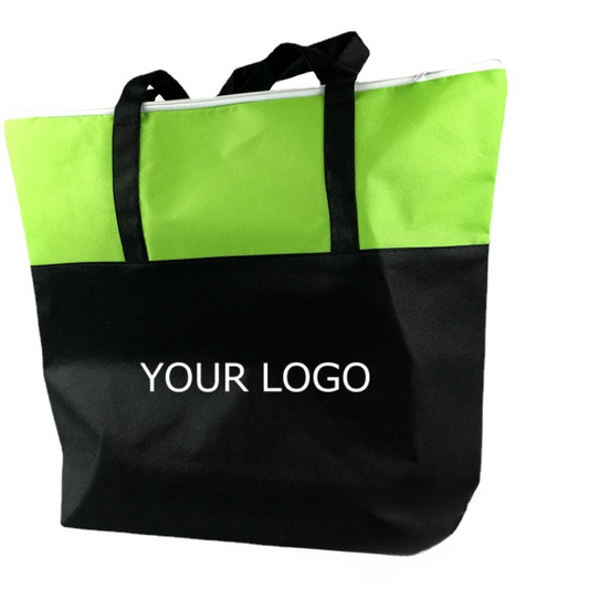 15.0" x 17.7" x 4.7" Promotional Non-woven Color-block Zippered Tote Bag for Grocery with Your Logo