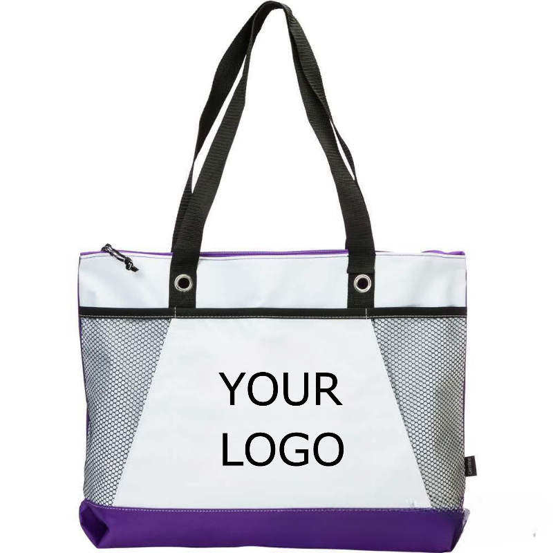 19.69"x 13.78" x 4.72" Promotional Fashion Non-woven Patchwork Zippered Tote Bag with Side Mesh Pockets