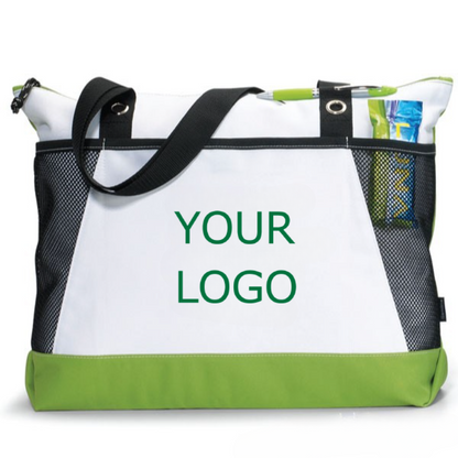 19.69"x 13.78" x 4.72" Promotional Fashion Non-woven Patchwork Zippered Tote Bag with Side Mesh Pockets