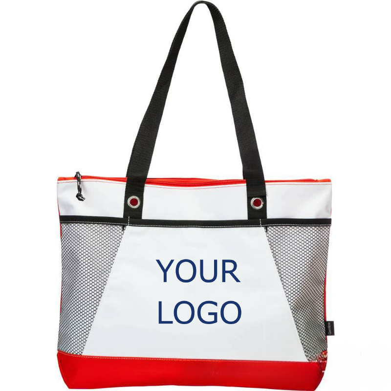 19.69"x 13.78" x 4.72" Promotional Fashion Non-woven Patchwork Zippered Tote Bag with Side Mesh Pockets