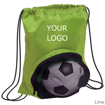 13.78" x 15.75" Custom Polyester Drawstring Mesh Zippered Backpack Bag Football Bag