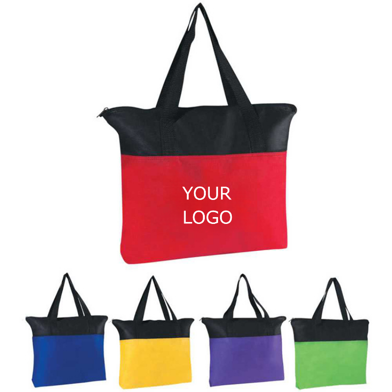 15" x 14" Custom Fashionable Two-tone Color-blocking Non-woven Tote Bag