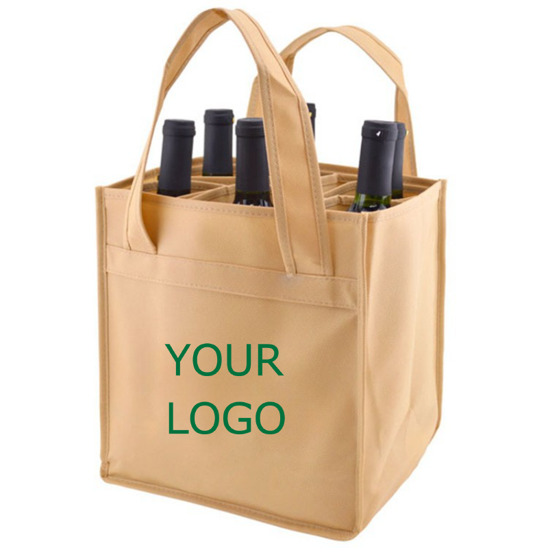 11.81"x15.75"x3.94" Custom Non-Woven 6 Bottle Wine Bag with Divider Reusable Wine Bottle Carrier