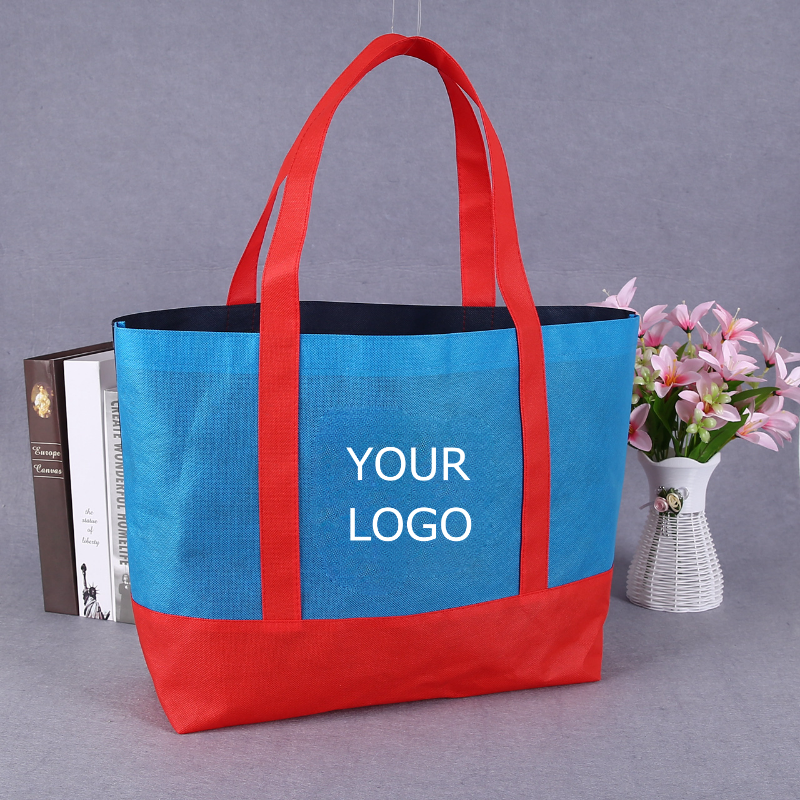 18" x 15" Fashion Two-tone Tote Bag Color-block Non-woven Shopping Bag