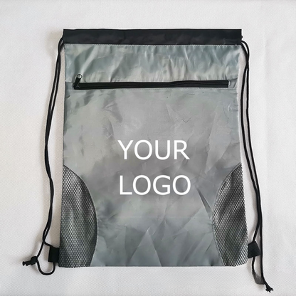 13.58" x 18.11" Custom Polyester Drawstring Backpack Bag Large Gym Sports Beach Sackpack with Zipper and Mesh Bottle Holders