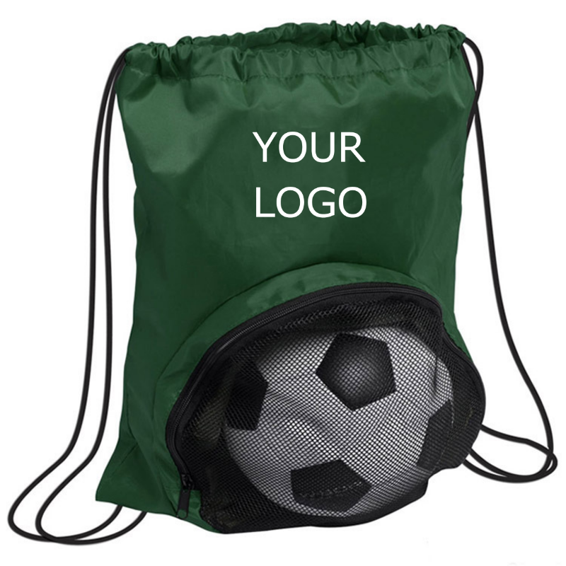 13.78" x 15.75" Custom Polyester Drawstring Mesh Zippered Backpack Bag Football Bag