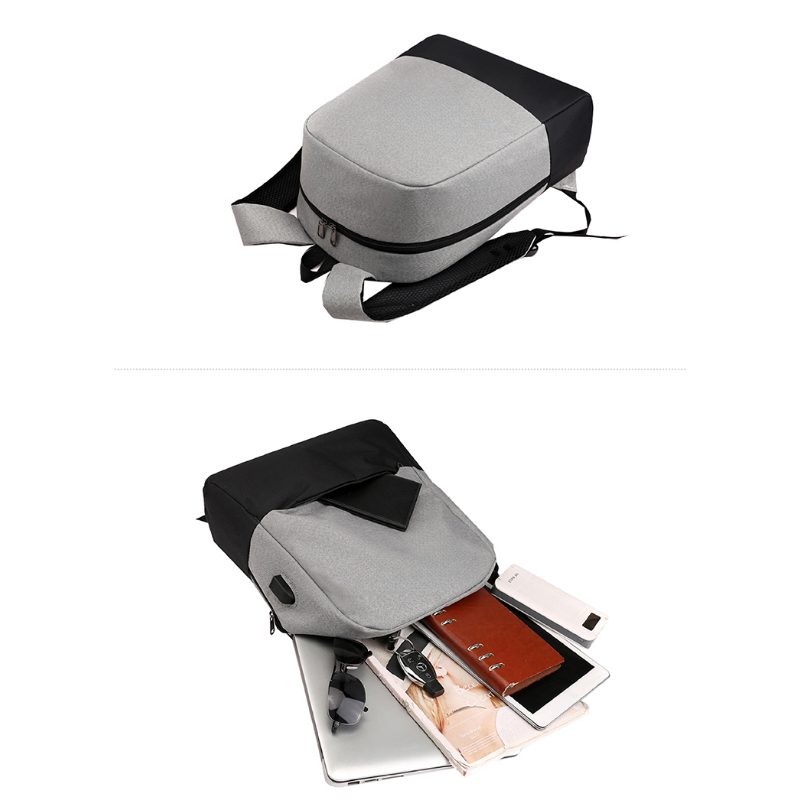 Fashion Two-color Matchwork Laptop Backpack with USB Charging Port MOQ 10