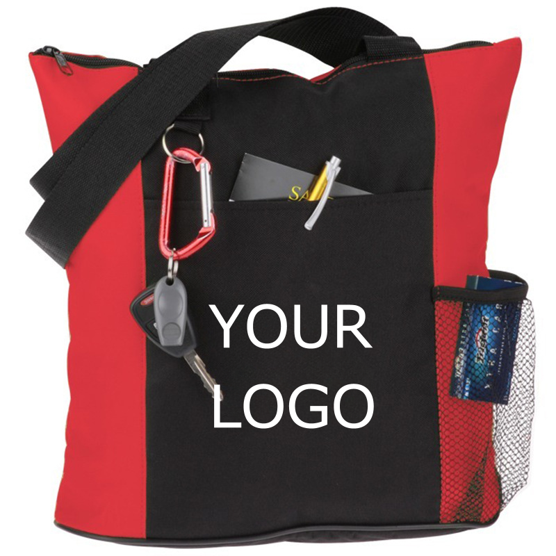 14" x 14.79"x 5" Promotional Oxford Cloth Color-blocking Tote Bag Shoulder Bag with Side Mesh Pocket