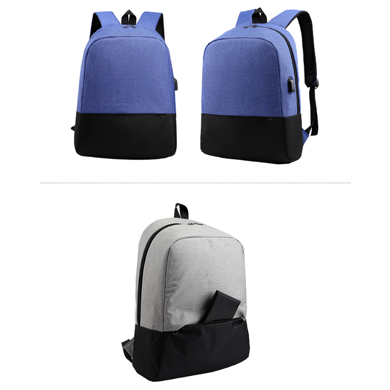 Fashion Two-color Matchwork Laptop Backpack with USB Charging Port MOQ 10