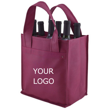 13" x 19.5"x 8" Customizable Reusable Wine Bottle Carrier Non-Woven 6 Bottle Wine Bag with Divider