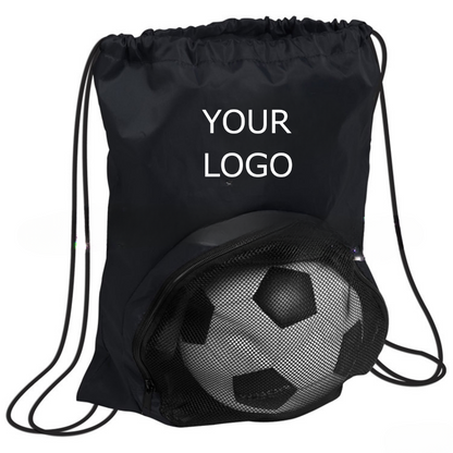 13.78" x 15.75" Custom Polyester Drawstring Mesh Zippered Backpack Bag Football Bag