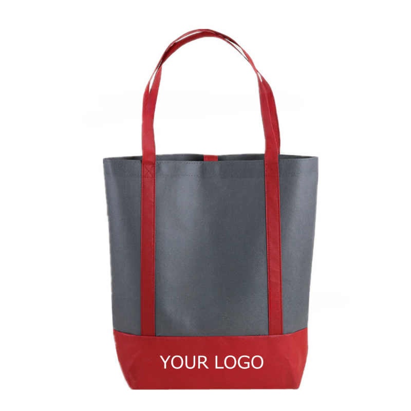 15.35" x 18.5 "x  6.69" Custom Nonwoven Color-blocking Tote Bag with Long Handles