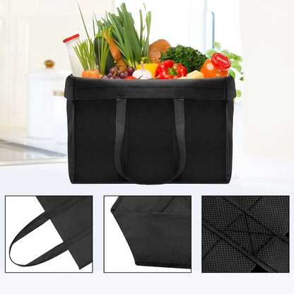 15.75" x 12"x 6" Non Woven Reusable Bags for Groceries Heavy Duty Grocery Tote Bags with Reinforced Handles and Sturdy Bottom