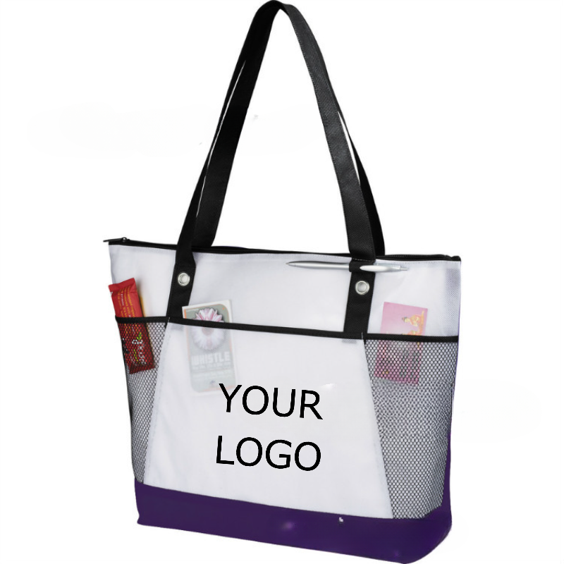 20" x 14"x 4.5" Custom Non-woven Patchwork Tote Bag with Side Mesh Pockets