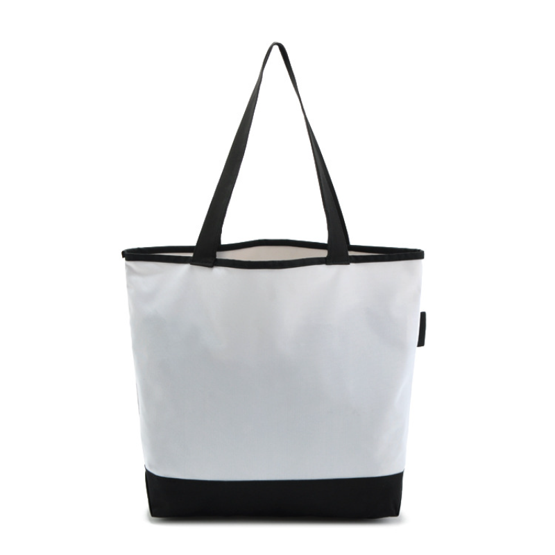 14" x 16.5"x 4.75" Fashion White-Black Patchwork Tote Bag Oxford Cloth Shopping Bag with Zippered Pocket at Front