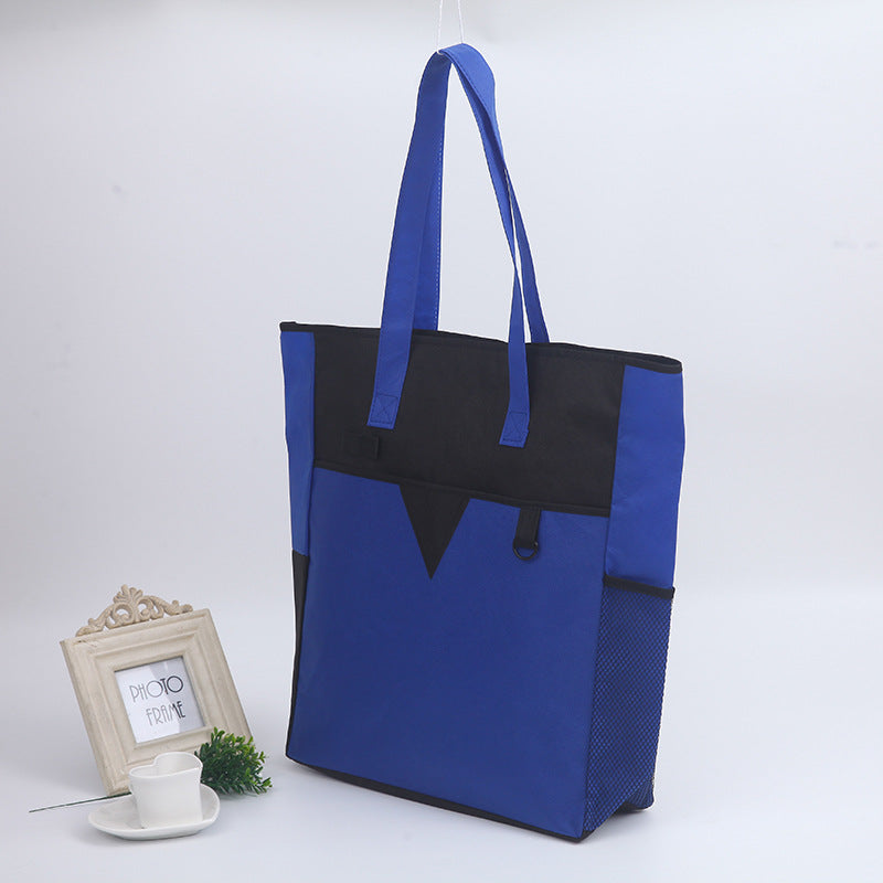 14.3" x 18.75 " x  3.5" Reusable Non-woven Color-blocking Grocery Tote Bag Eco-Friendly Fashion Shoulder Bag