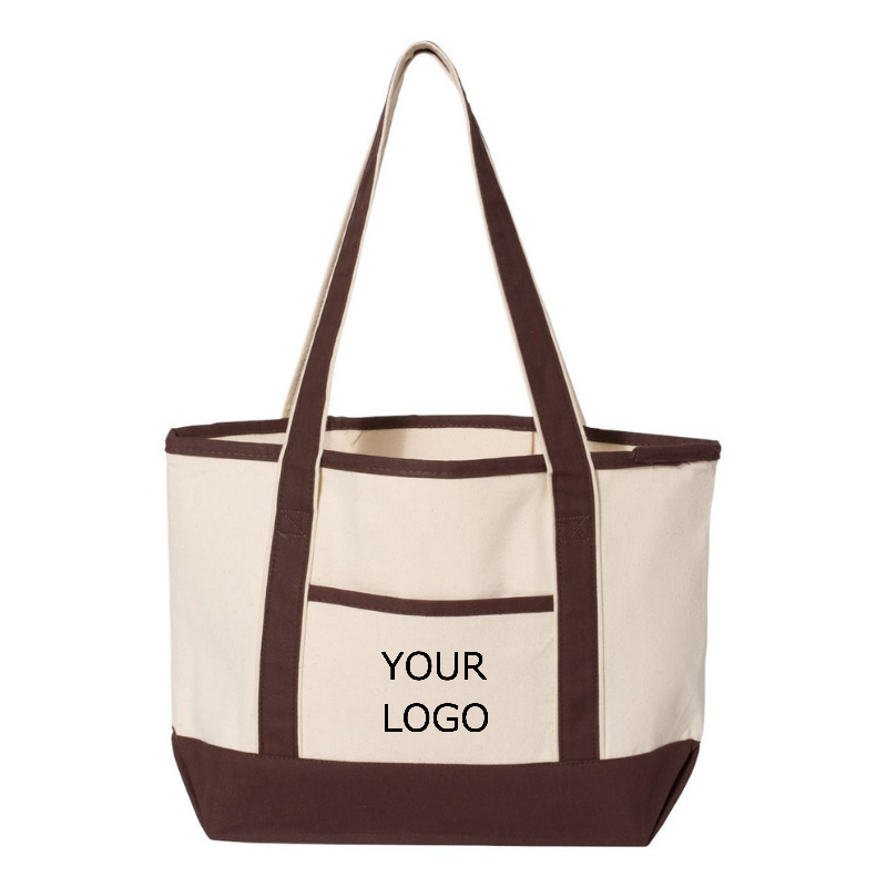 16.25" x 12.13"x 4.88" Custom Canvas Two-tone Color-blocking Tote Bag for Shopping and Groceries