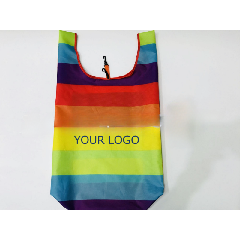 14.5" x 16" Custom Reusable Polyester Rainbow Shopping Bag Foldable Grocery Bag