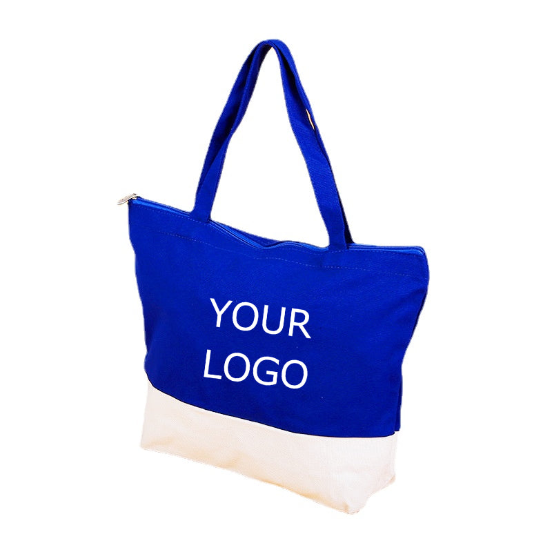 Patchwork Color Cotton Canvas Tote Bag Custom Logo Student One-Shoulder Canvas Bag, 12" x 15" x 4"