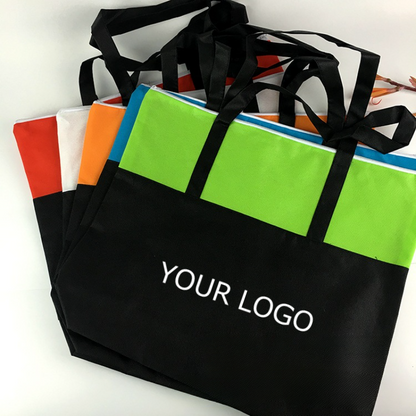 15.0" x 17.7" x 4.7" Promotional Non-woven Color-block Zippered Tote Bag for Grocery with Your Logo