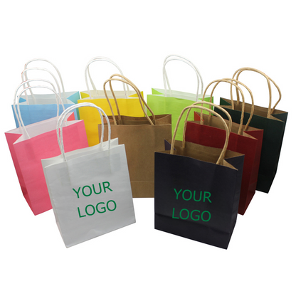 Eco-friendly Vertical Kraft Paper Bags with Handles, Small Size  7.1"x 5.9" x 3.1", MOQ 100