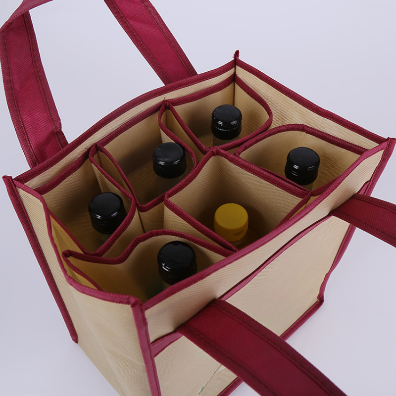 13"x 14"x 7" Durable 6 Wine Bottle Carrier Non-woven Foldable Drinks Holder with Divider